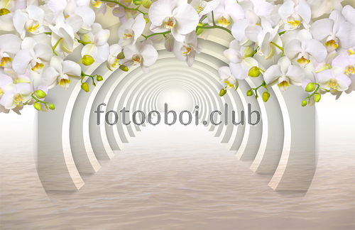 орхидеи, вода, арка, 3д, 3d 
